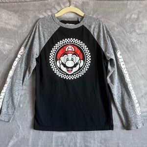 Super Mario Bros Long Sleeve Graphic Raglan Tee Black Gray Boys Size S